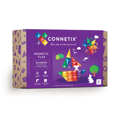 Connetix Rainbow Magnetic Tiles Starter Pack - 60 Piece