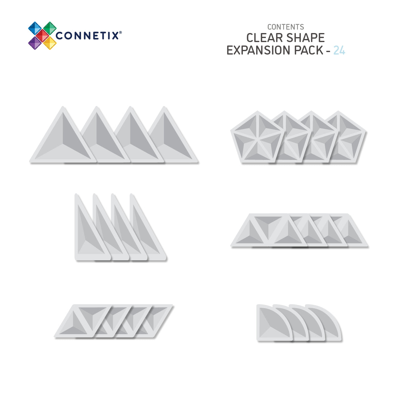 Connetix Tiles | Clear Shape Expansion Pack 24 pc by Connetix Magnetic Tiles - Friends of K