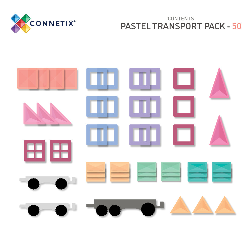 Connetix Tiles | Pastel Transport Pack 50pc by Connetix Magnetic Tiles - Friends of K