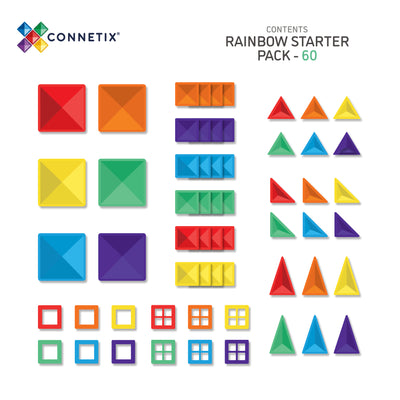 Connetix Tiles | Rainbow Starter Pack 60 pc by Connetix Magnetic Tiles - Friends of K