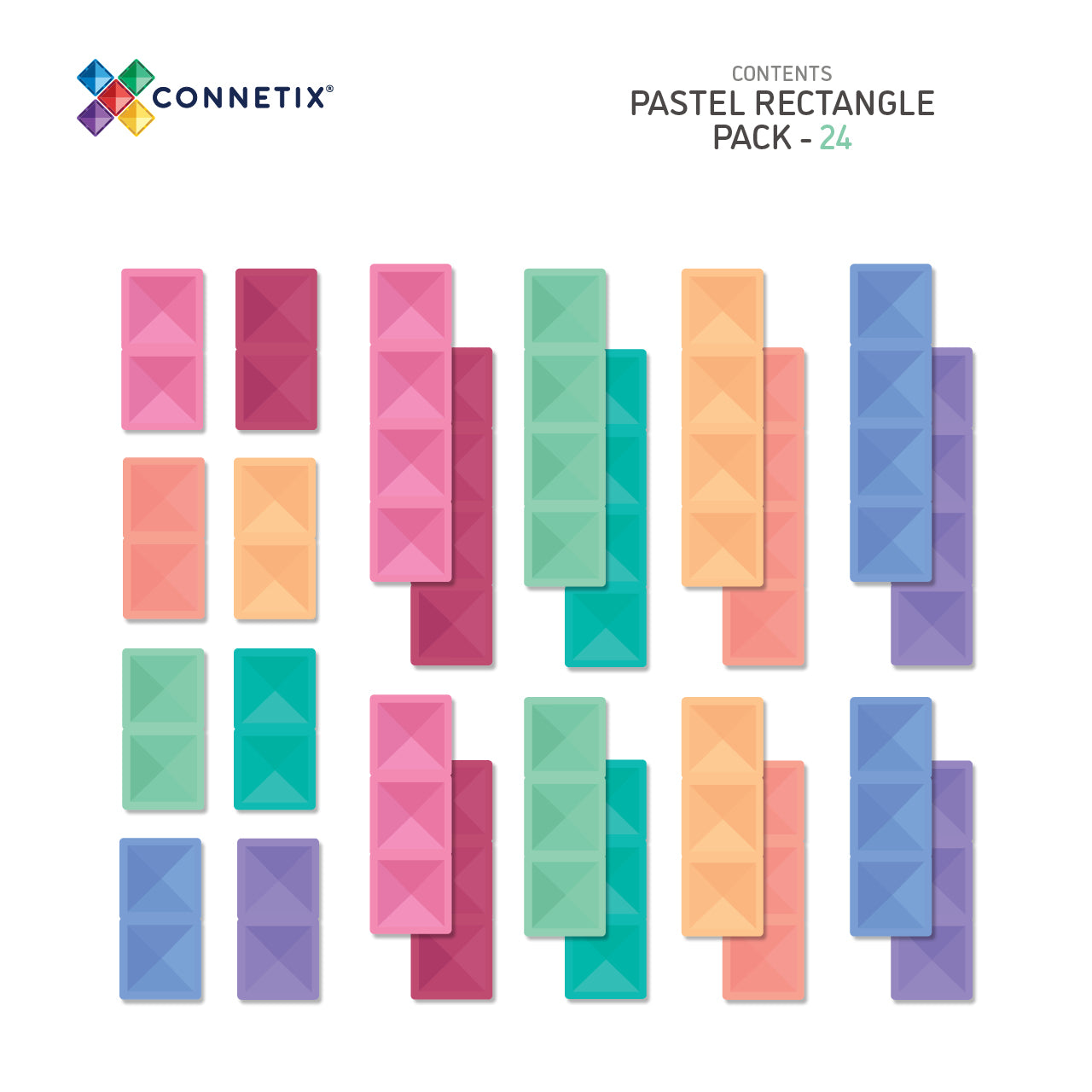 Connetix Tiles | Pastel Rectangle Pack 24pc by Connetix Magnetic Tiles - Friends of K