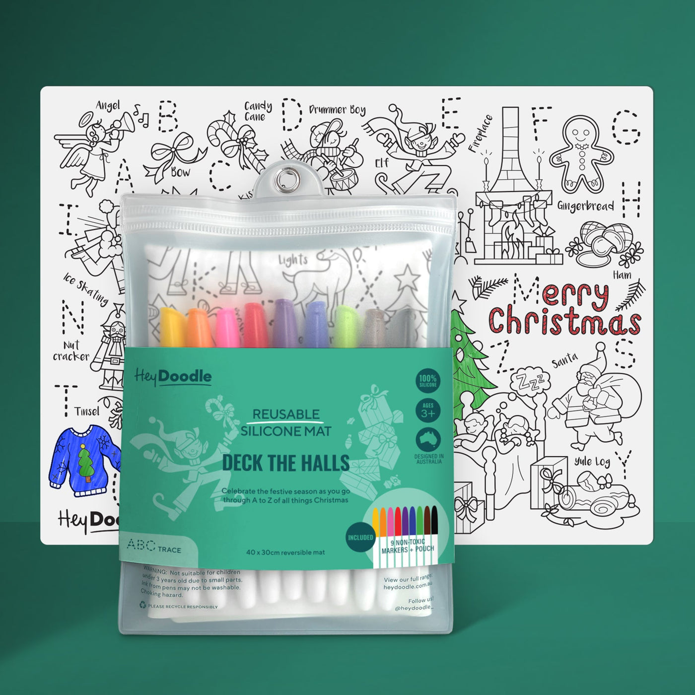 Reusable Silicone Drawing Mat: ABC |Deck The Halls by Hey Doodle - Friends of K
