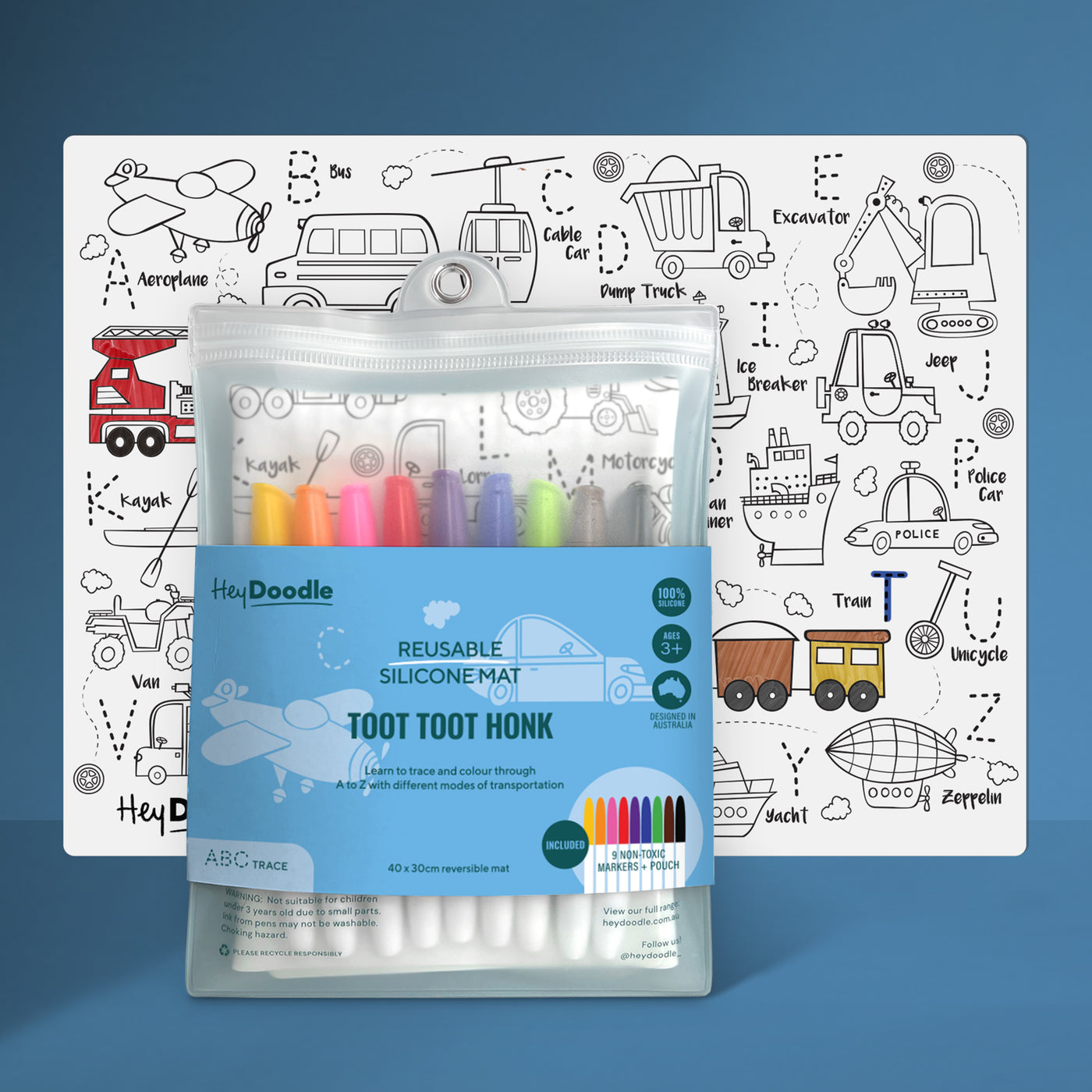 Reusable Silicone Drawing Mat: ABC | Toot Toot Honk by Hey Doodle - Friends of K