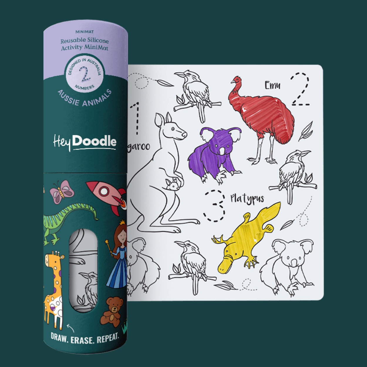 Reusable Silicone Drawing Mat: Mini Mats - 123 | Aussie Animals by Hey Doodle - Friends of K