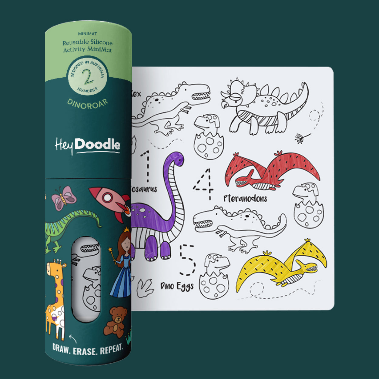 Reusable Silicone Drawing Mat: Mini Mats - 123 | Dino Roar by Hey Doodle - Friends of K