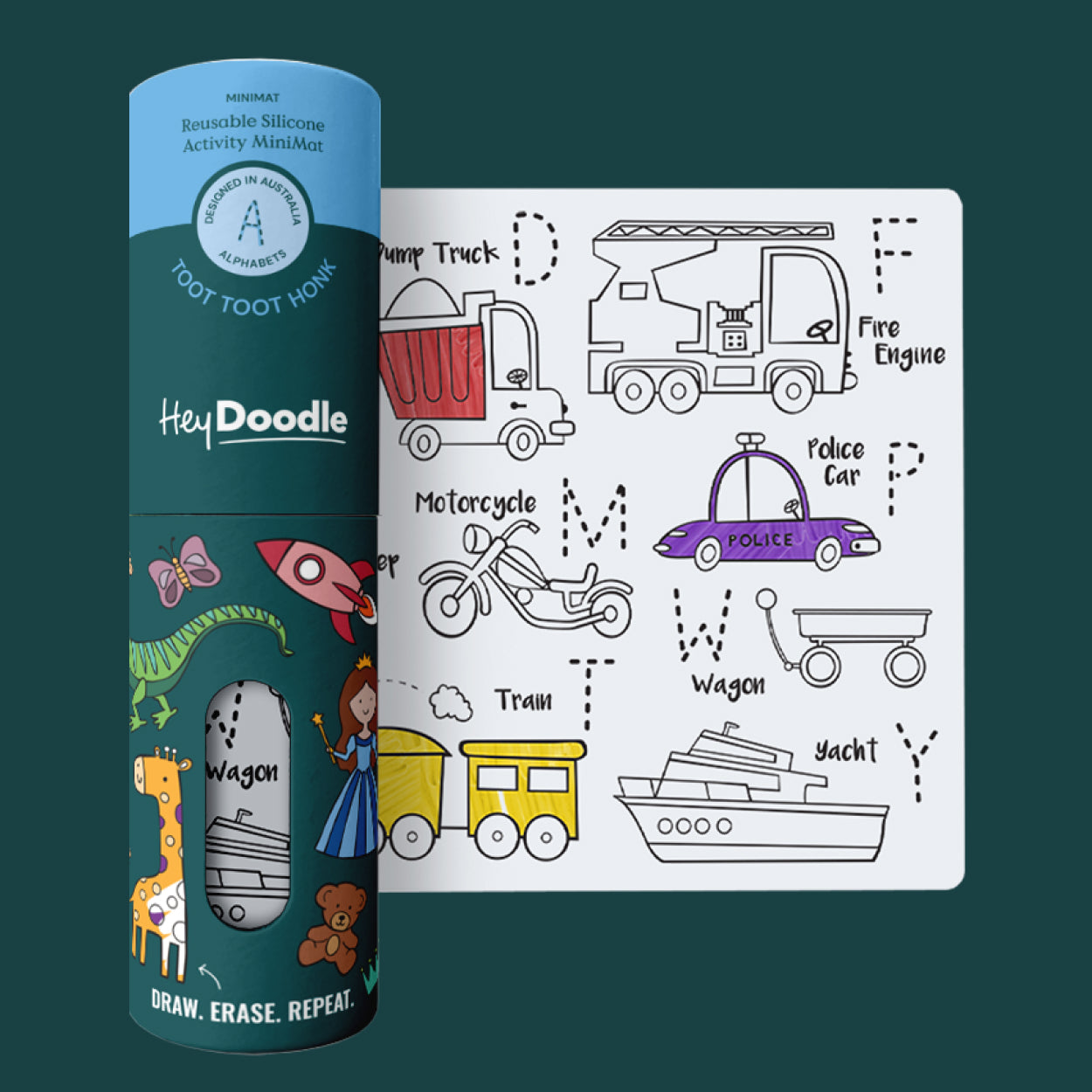 Reusable Silicone Drawing Mat: Mini Mats - ABC | Toot Toot Honk by Hey Doodle - Friends of K