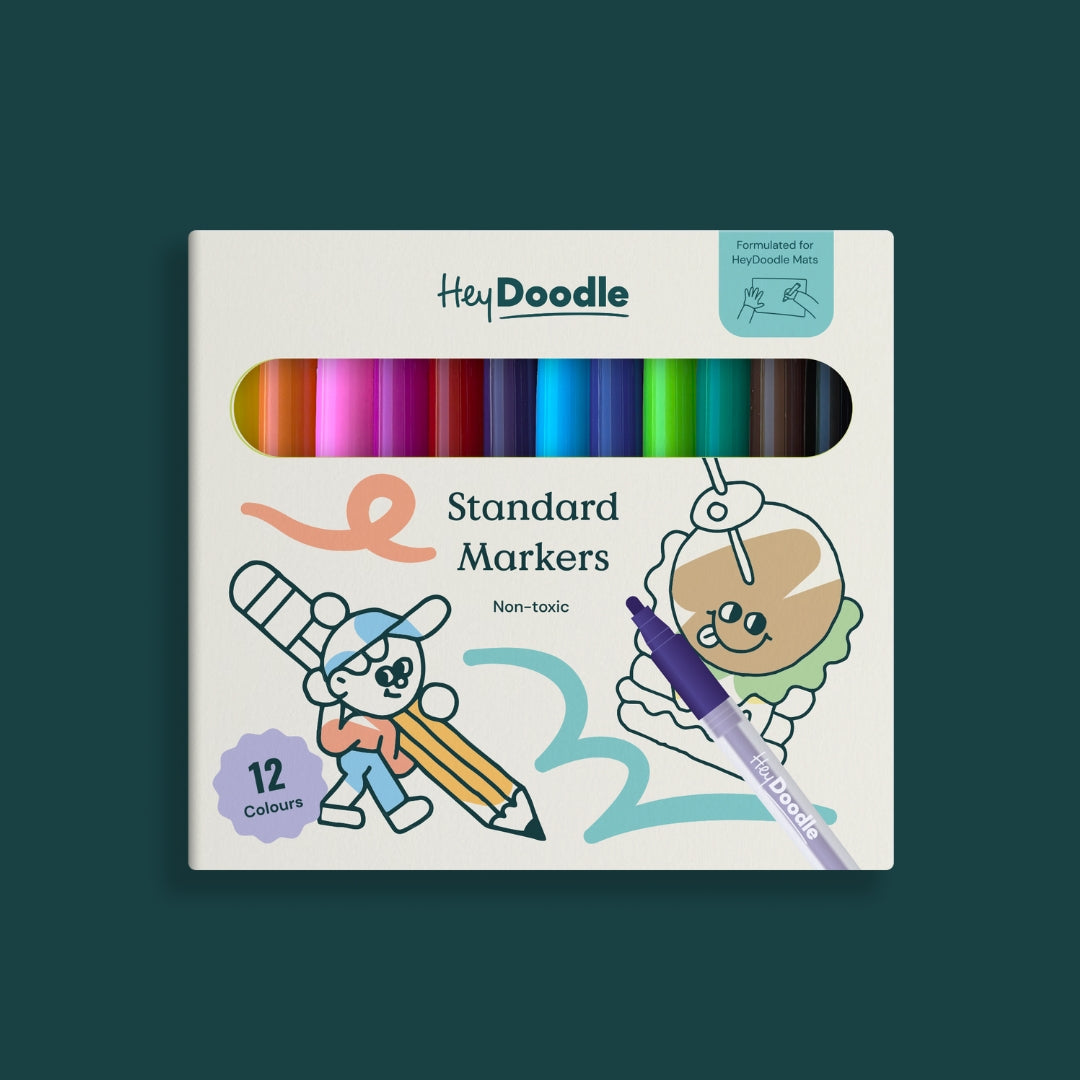 Hey Doodle | Extended Markers - 12 Pack (9 Standard + 3 Bonus Colours!)