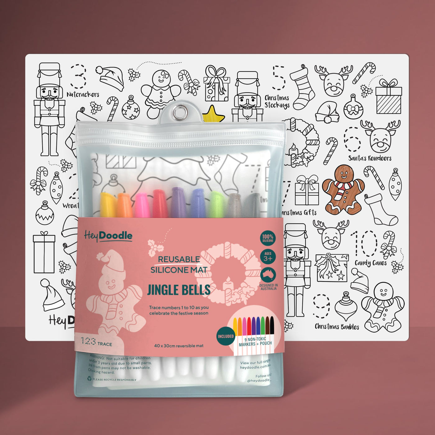 Reusable Silicone Drawing Mat: 123 | Jingle Bells by Hey Doodle - Friends of K