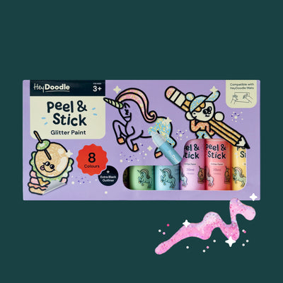 Hey Doodle | Peel & Stick Glitter Paint - Easy Peel and Stickable Colours