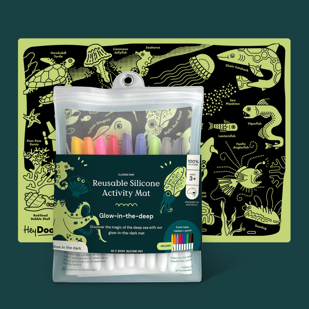 HeyDoodle | Glow-in-the-deep Reusable Silicone Colouring Mat