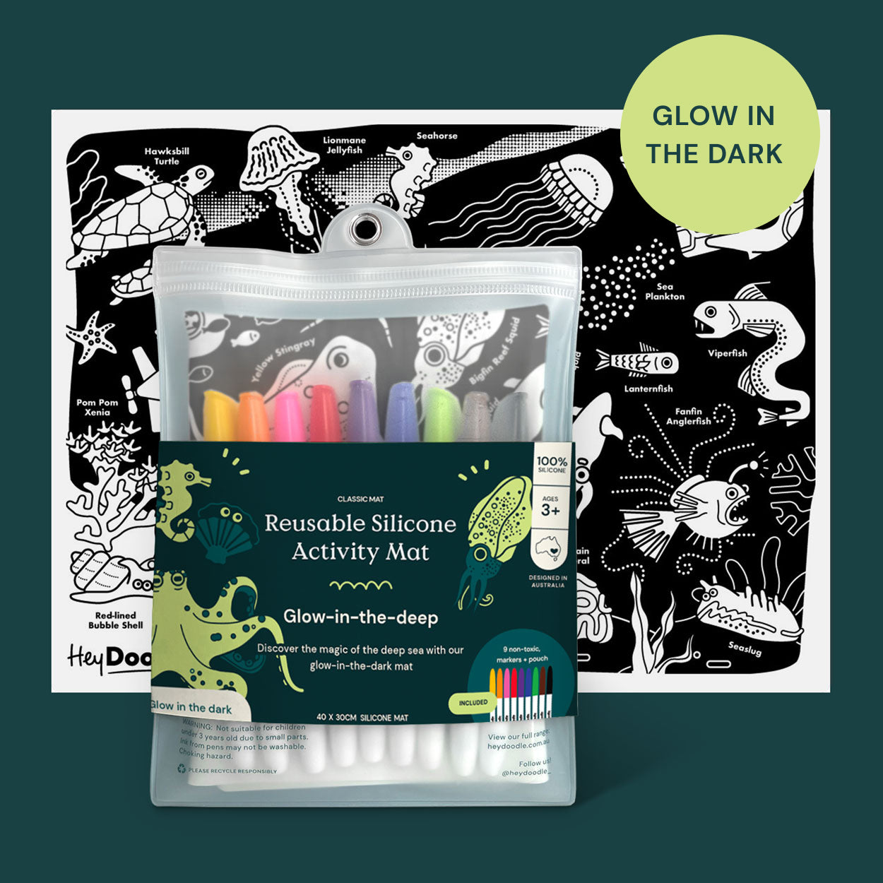 HeyDoodle | Glow-in-the-deep Reusable Silicone Colouring Mat