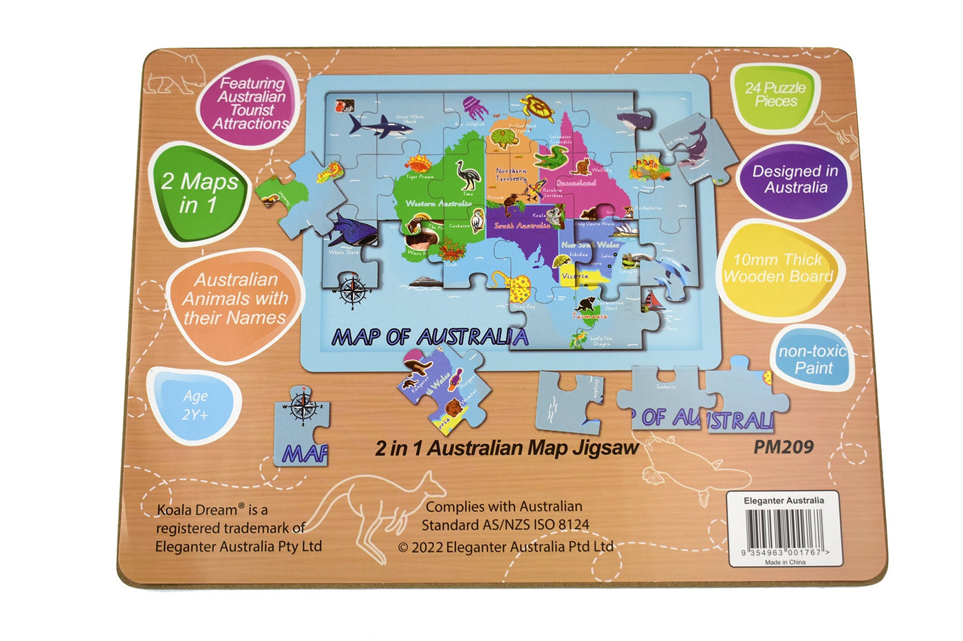 Koala Dream | 2 in 1 Australian Map Jigsaw Puzzle (24 piece) by Tooky Toy - Friends of K
