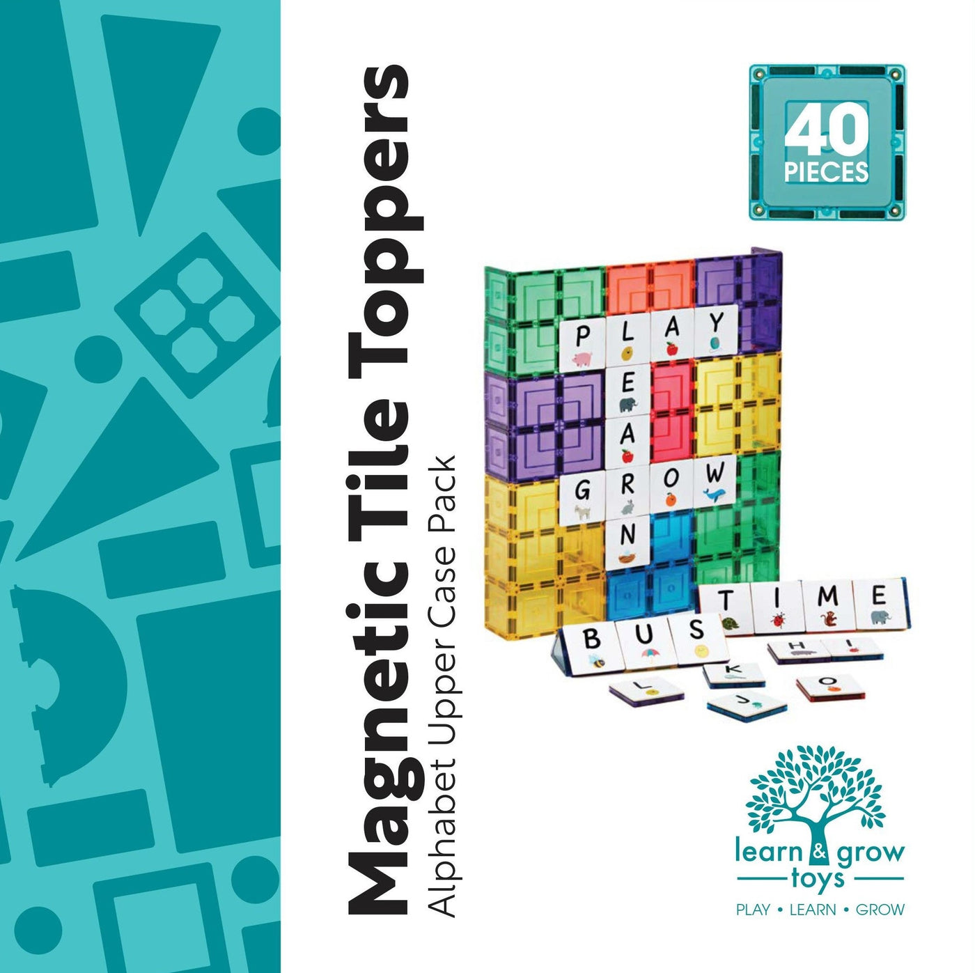 Learn & Grow - Magnetic Tile Topper - Alphabet Lower Case Pack (40 Piece) by Learn & Grow - Friends of K