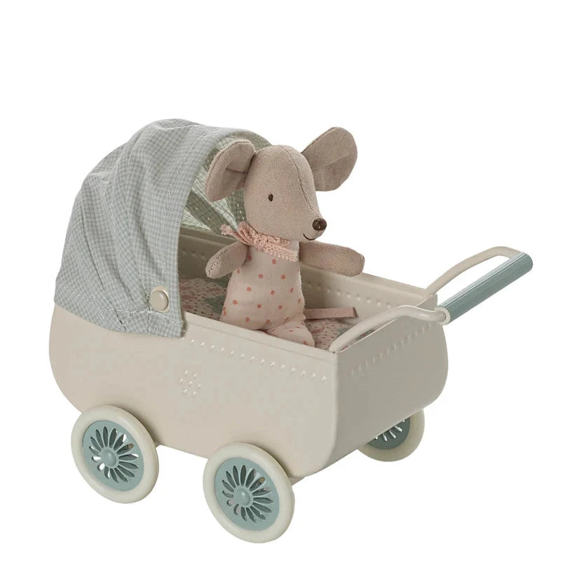 Pram with Baby Mouse Mint by Maileg - Friends of K