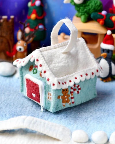 Tara Treasures | Felt Blue Gingerbread House Bag by Tara Treasures - Friends of K