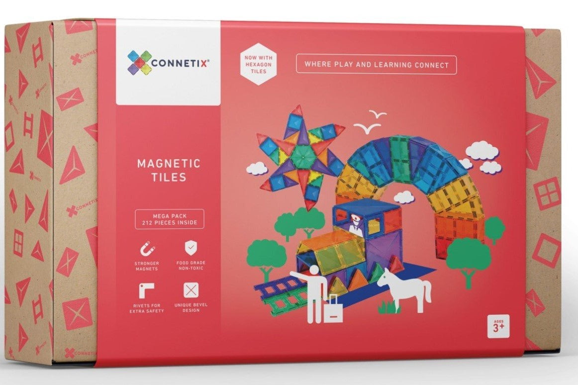Connetix Rainbow Magnetic Tiles - 212 Piece Mega Pack