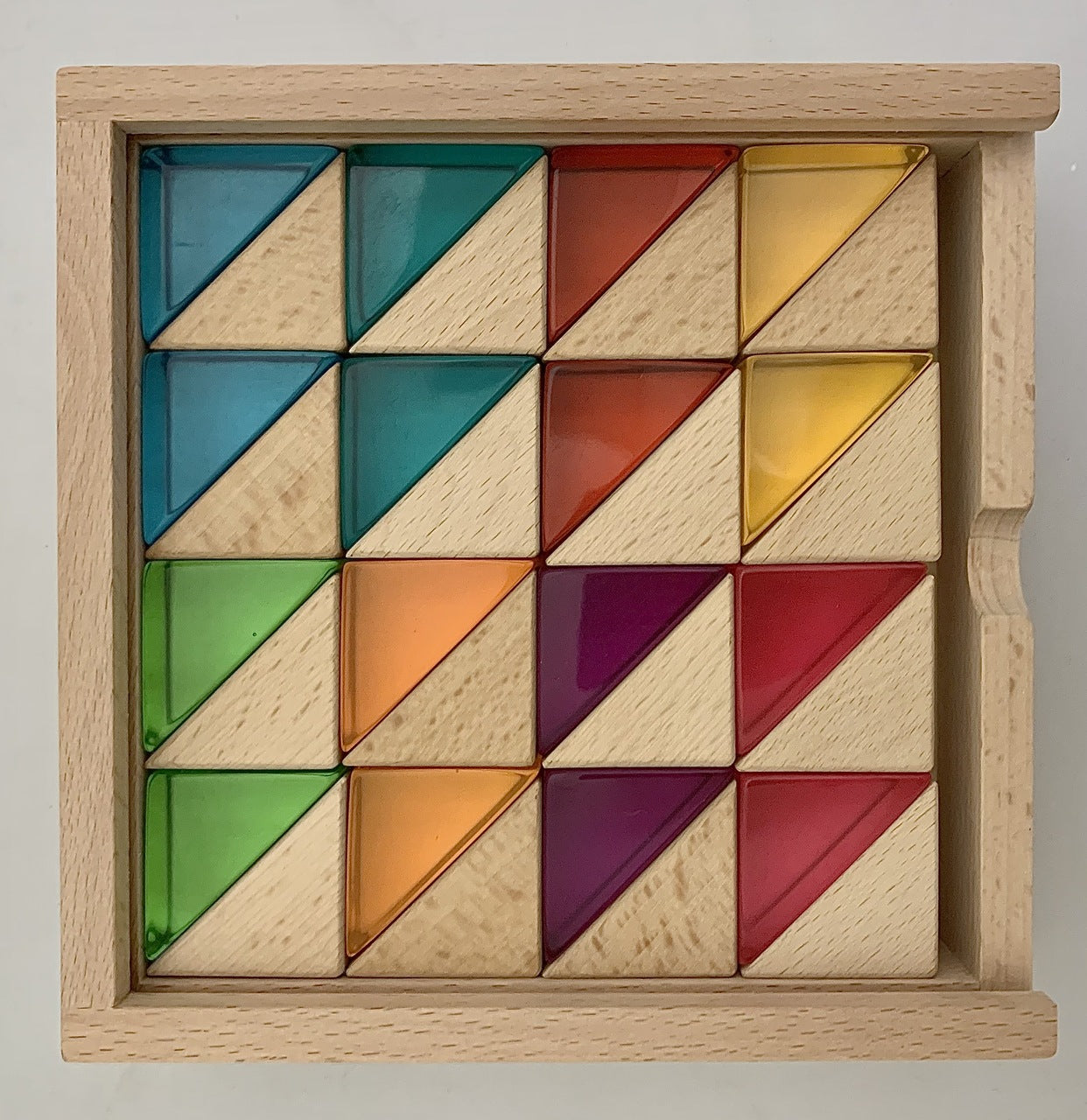 Wood+Lucite Small Triangles (32 Piece with Tray)