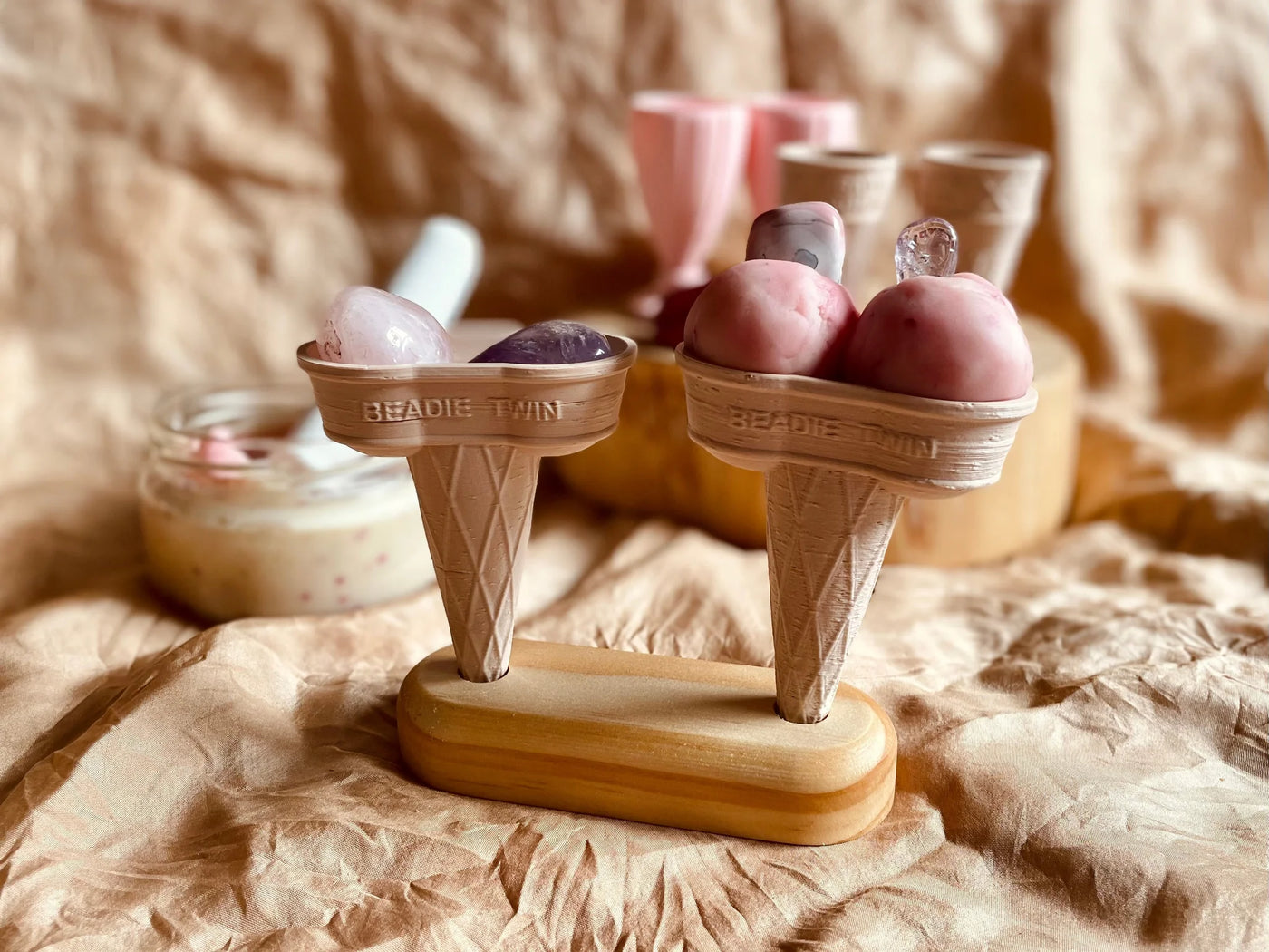 Wooden Icecream Cone Holder 2-Hole by Beadie Bug Play - Friends of K
