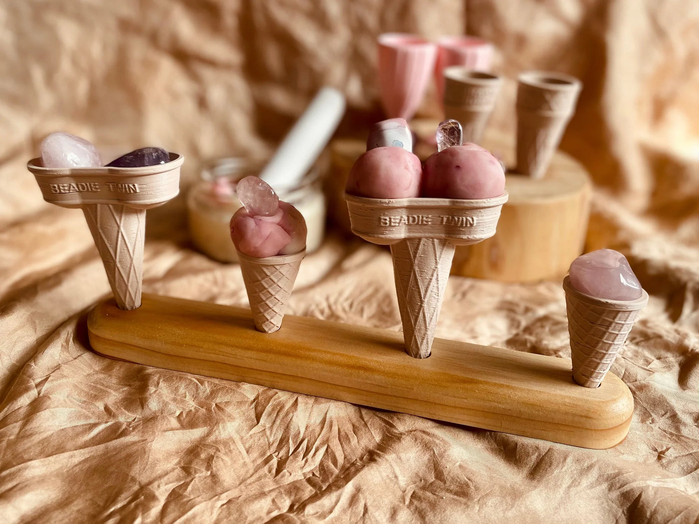 Wooden Icecream Cone Holder 4-Hole by Beadie Bug Play - Friends of K