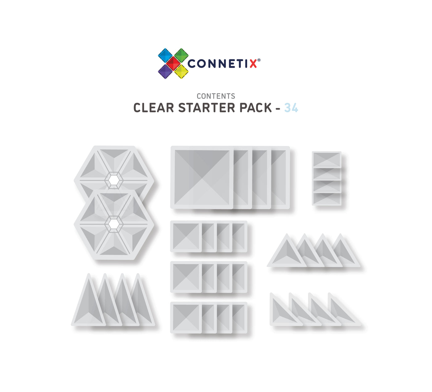 Connetix Tiles | Clear Starter Pack 34 pc by Connetix Magnetic Tiles - Friends of K