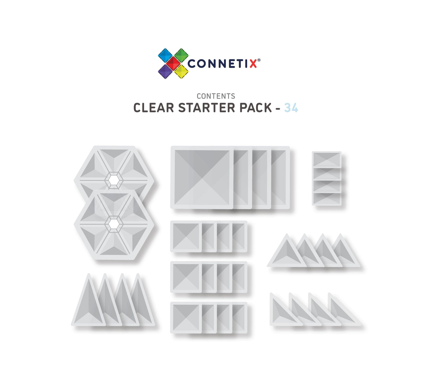 Connetix Tiles | Clear Starter Pack 34pc by Connetix Magnetic Tiles - Friends of K