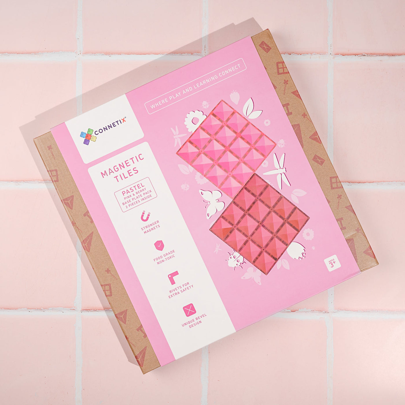 Connetix Tiles | Pastel Base Plate Pack (Pink & Berry) 2pc by Connetix Magnetic Tiles - Friends of K