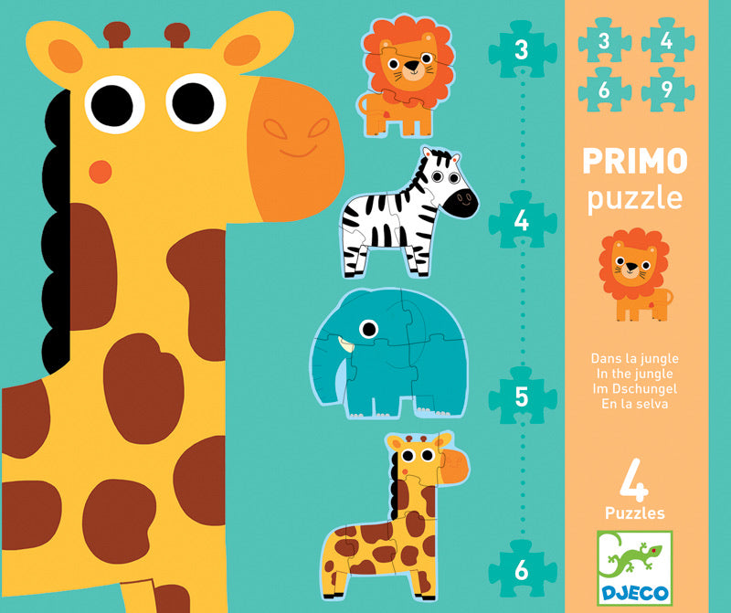 Jungle 3,4,5,6pc Giant Primo Progressive Puzzle by Djeco - Friends of K
