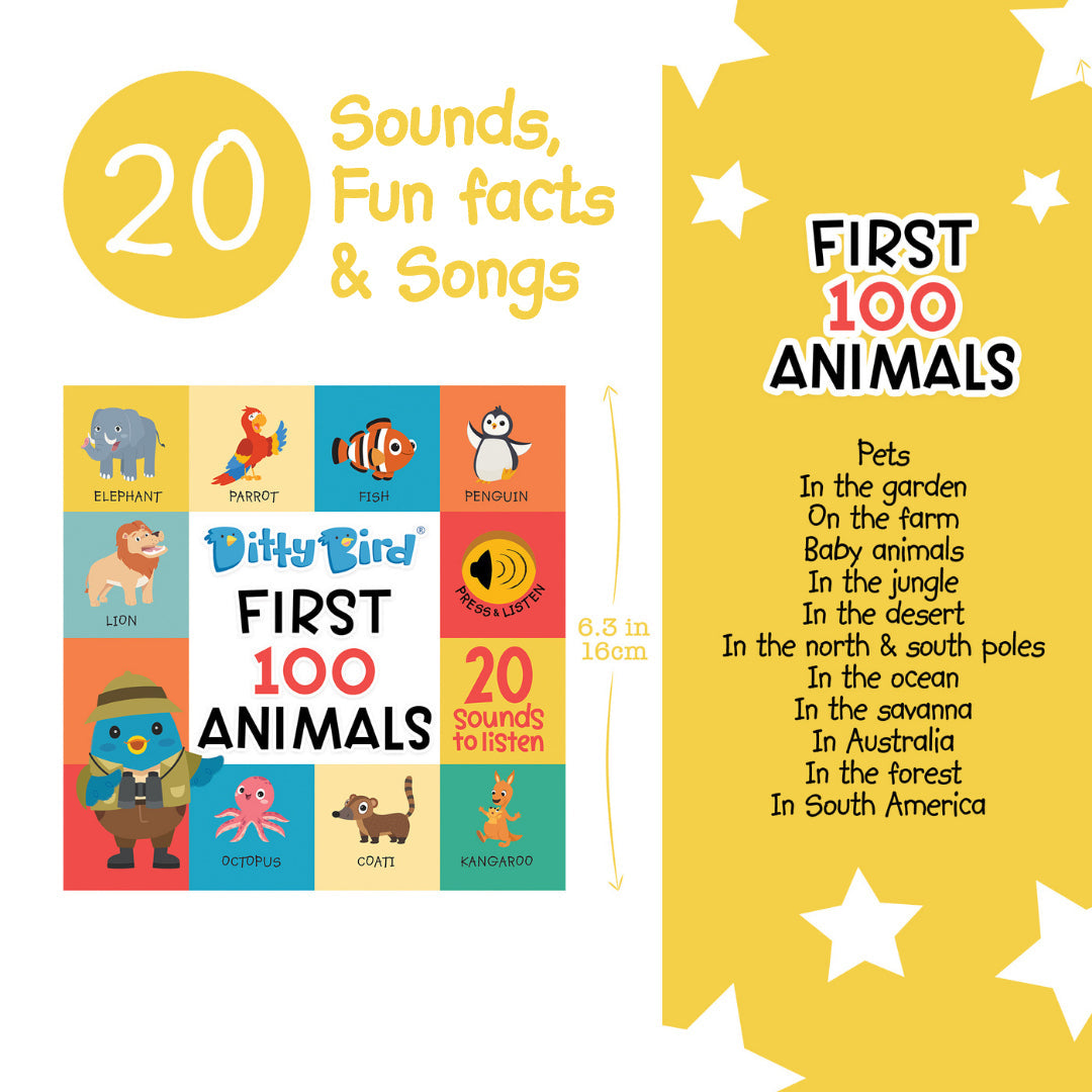 First 100 Animals Board Book by Ditty Bird - Friends of K