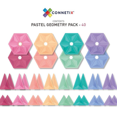 Connetix Pastel Magnetic Tiles Geometry Pack - 40 Piece