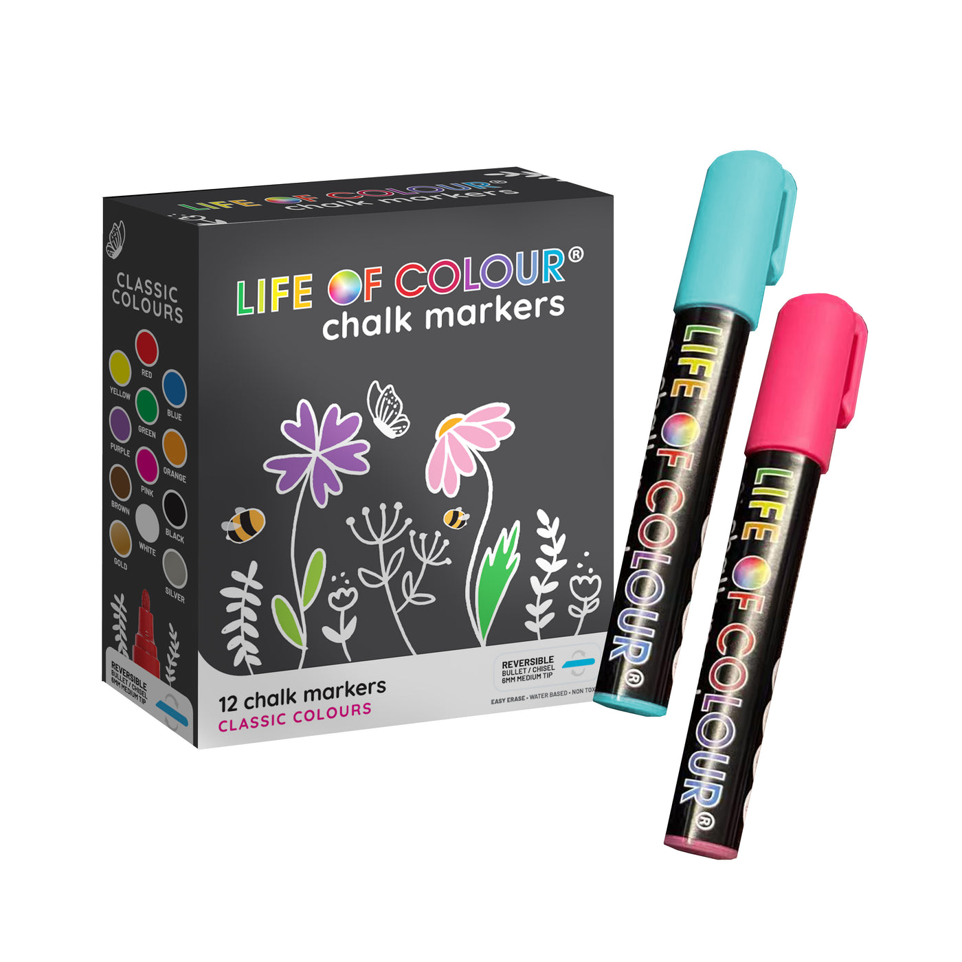 Liquid Chalk Markers 6mm Tip - Set of 12 by Life of Colour - Friends of K