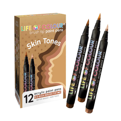 Skin Tone Brush Tip Acrylic Paint Pens - Set of 12 by Life of Colour - Friends of K