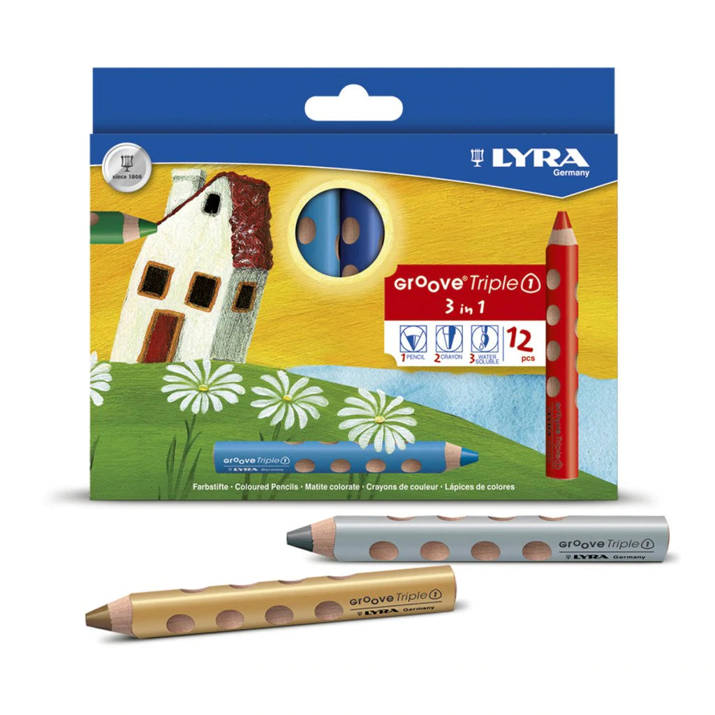 Lyra Groove Triple One 3 in 1 (Colour Pencil Watercolour and Wax Crayon) 12 assorted colours by Lyra - Friends of K
