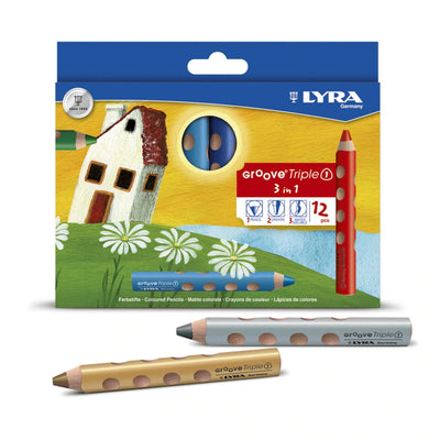 Lyra Groove Triple One 3 in 1 (Colour Pencil Watercolour and Wax Crayon) 12 assorted colours by Lyra - Friends of K