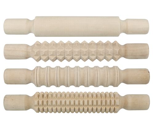 Wooden Pattern Rolling Pin 4 Pack