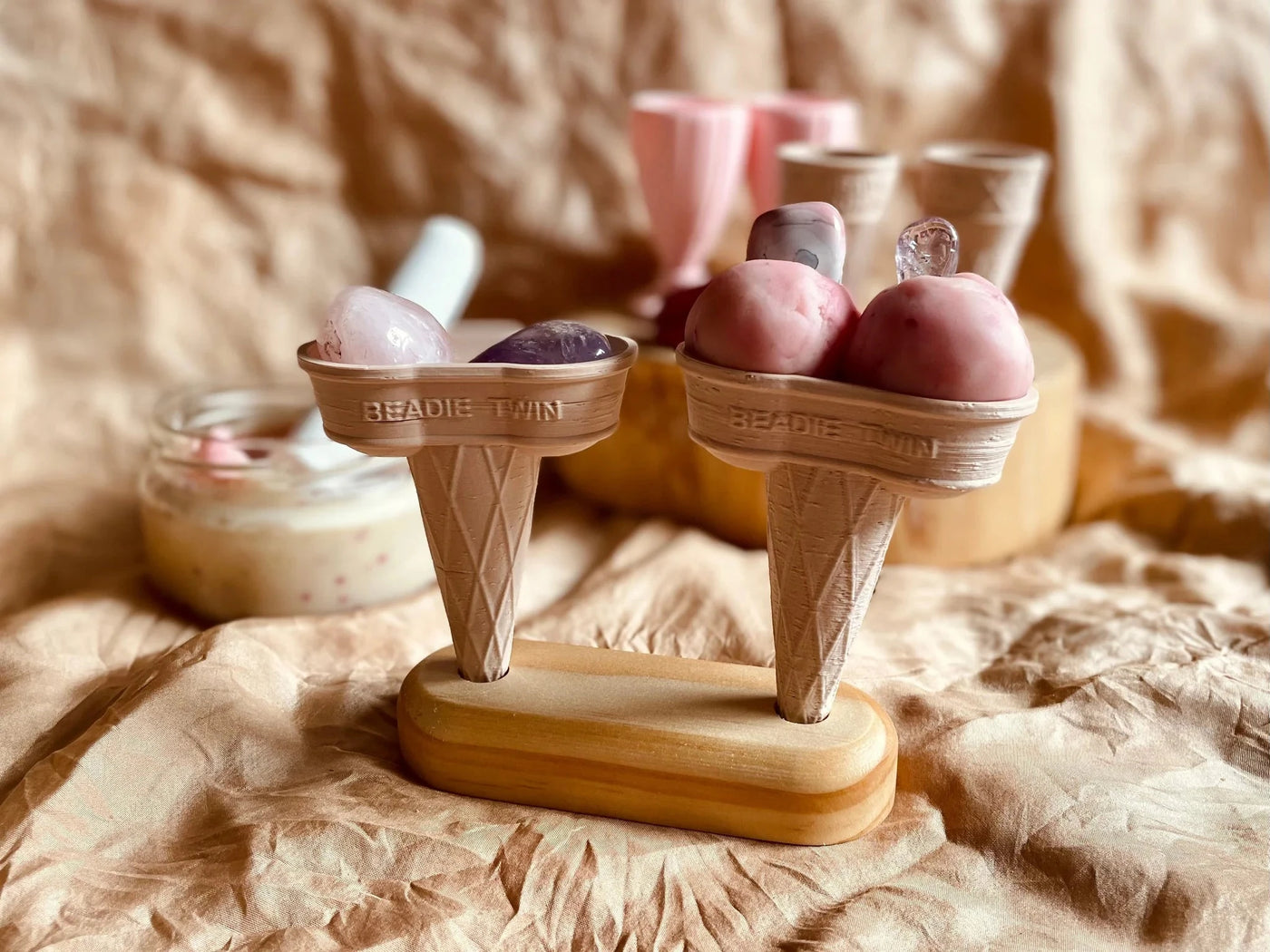 Wooden Icecream Cone Holder 2-Hole by Beadie Bug Play - Friends of K