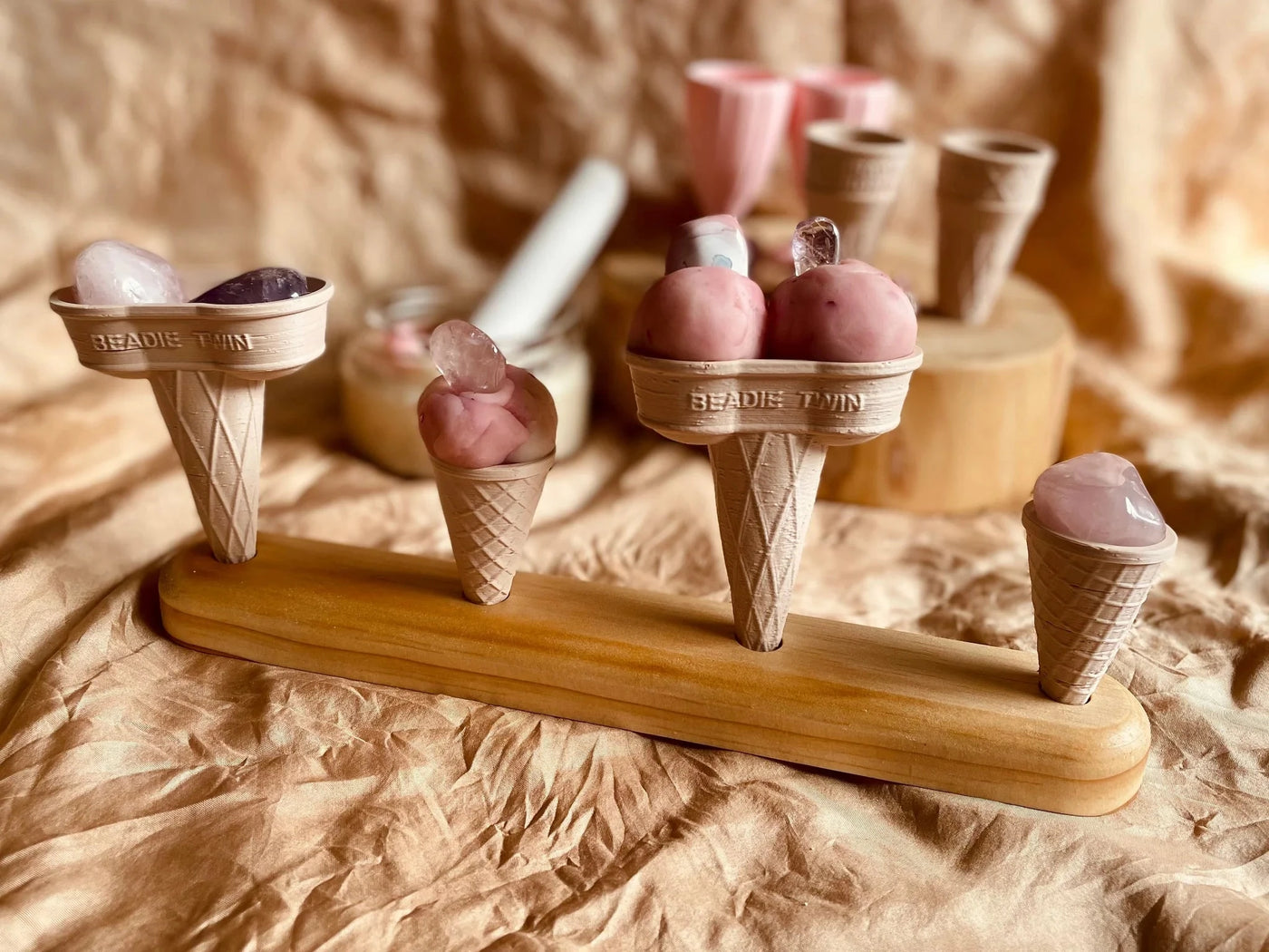 Wooden Icecream Cone Holder 4-Hole by Beadie Bug Play - Friends of K